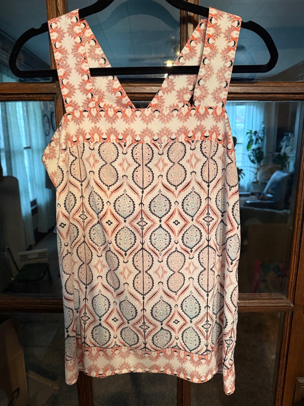 Ivanka‎ Trump Womens Coral Navy Geometric Print V-Neck Sleeveless Blouse Size P